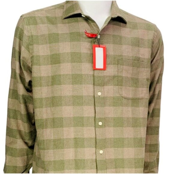 NEW Cremieux Mens Slim Fit Flannel Shirt Button Front Green Check Size XL - Picture 4 of 14